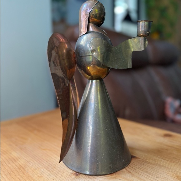 Vintage large copper and brass Angel Figurine taper candlestick holder - Picture 6 of 8